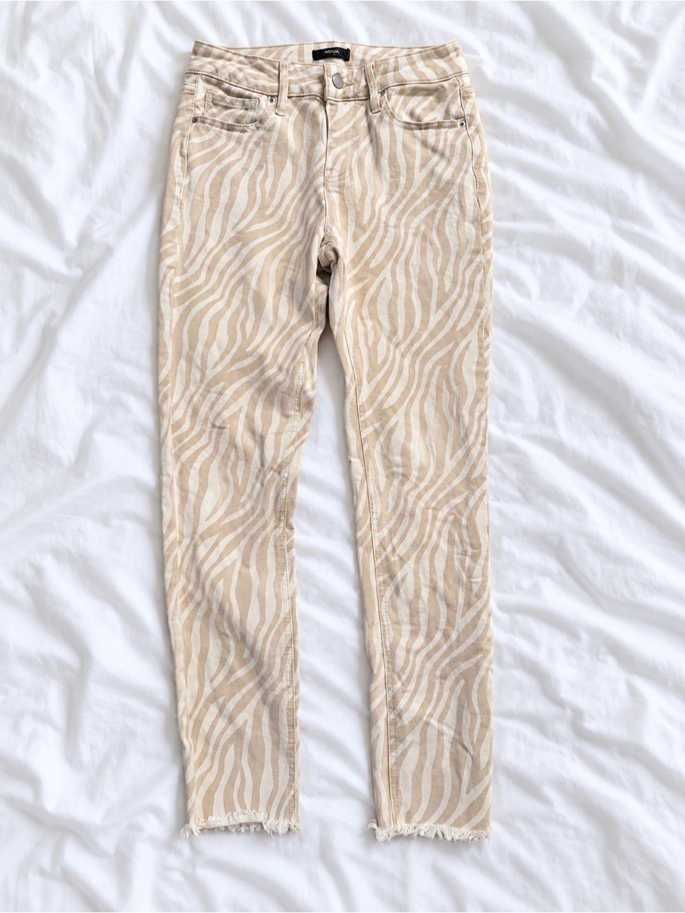 Aqua Beige Zebra-Print Skinny Jeans